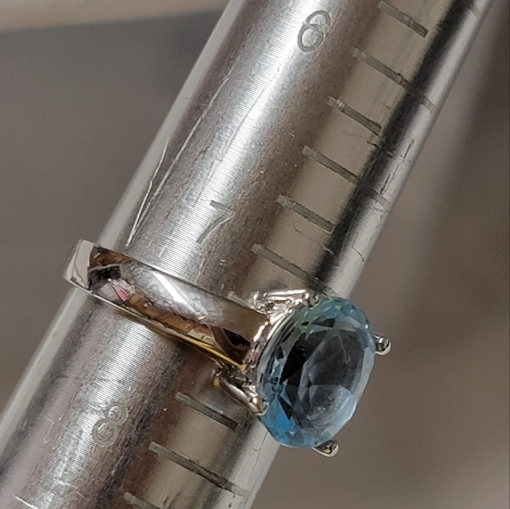 Sterling Silver Blue Topaz Solitaire Ring Signed ATI 925 China